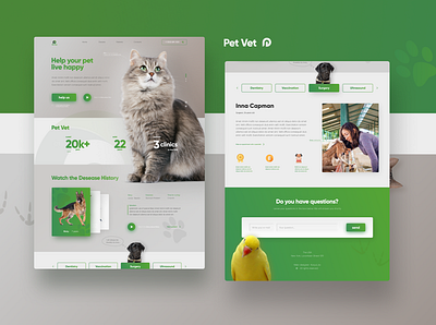 Pet Vet | Landing page for veterinary clinic animal cat figma gradient green grey landing landing page pet photoshop vet veterinary web design website