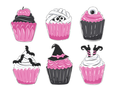 Halloween cupcakes clipart cupcake cute decoration drawing girly halloween hand drawn illustration october pink scary vector