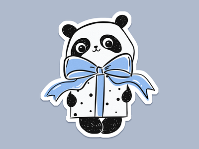 Panda sticker cute design drawing gift illustration kawaii panda present simple sticker vector