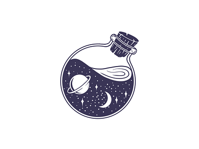 Space bottle drawing illustration lineart planet space stars tattoo