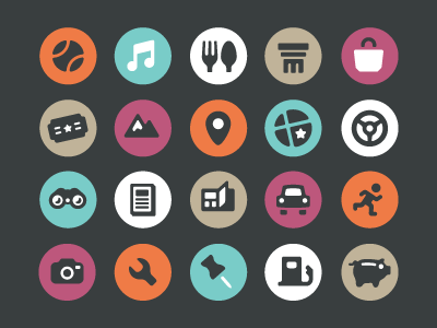 Travel Icons chunky flat icons minimal rounded edges travel