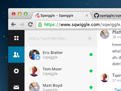 Sqwiggle Team List avatar badge circle icons list menu pane panel sqwiggle status tab team