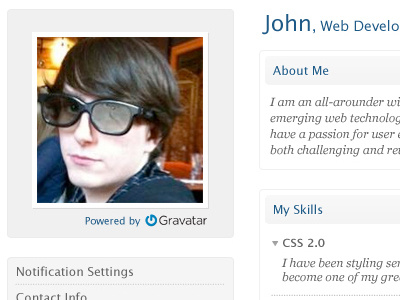 Profile UI about me avatar menu profile user