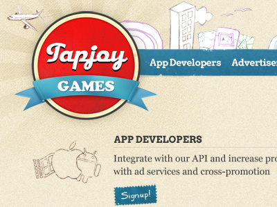 Tapjoy Games Web Concept hand drawn icons ribbon rough tapjoy vintage