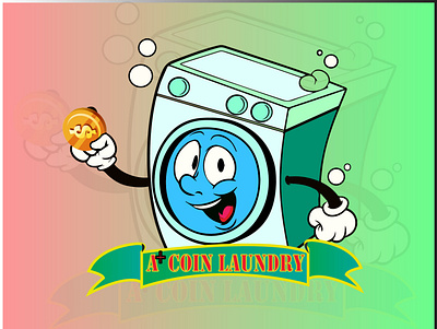 MASCOT DESIGN clothes business laundry business laundry machine mascot logo smiling machine