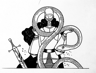 Snake & Sword art blackandwhite illustration inktober inktober2019 knight lineart snake sword