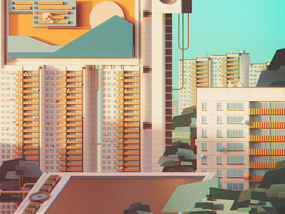 🏬 Perfect workplace: For design (No.03) 3d cityscape colors design digital evening flat geometric illustration illustrator landscape minimal oldschool retro summer sunset textre vhs vintage warm