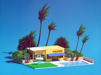 🌴 PROUD (Tribute to 永井博様) 3d 80s b3d blender city cityscape funk hiroshi illustration japan landscape midday mood nagai palm pop render summer sunrise sunset