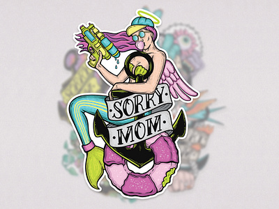 Lil' Wing - Sorry Mom Stickers branding cartoon character design digital drawing digitalart digitalillustration donut draw drawing illustration illustration art illustrator mermaid rave sticker sticker design stickerpack tattoo vectorart