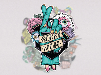 The Zombie One - Sorry Mom Stickers bouquet carnivorous design digitalillustration draw drawing fingers crossed flowers graphicdesign hand hand drawn illustration illustration art illustrator sticker sticker design sticker pack vector vector art zombie