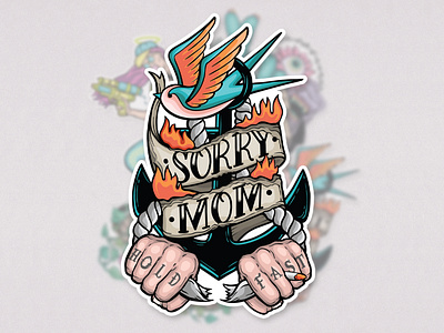 Born Free - Sorry Mom Stickers anchor coverart design digitalillustration drawing fire freedom graphicdesign illustration illustration art illustration design illustrator sticker sticker design sticker pack swallow tattoo traditional vector art vector illustration