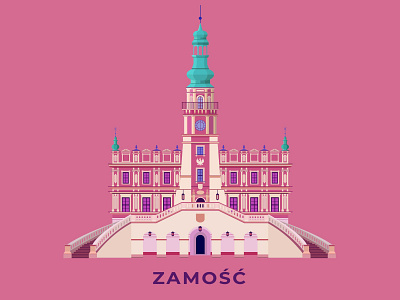 Postcard from Poland architecture building buildings illustration illustration design illustrator minimal oldtown pink poland town townhall vector vectors window