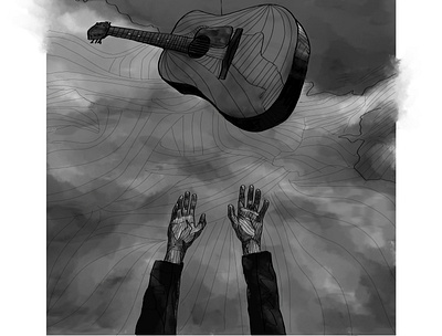 Catch me adobe photoshop blackandwhite guitar hands line lineart wacom