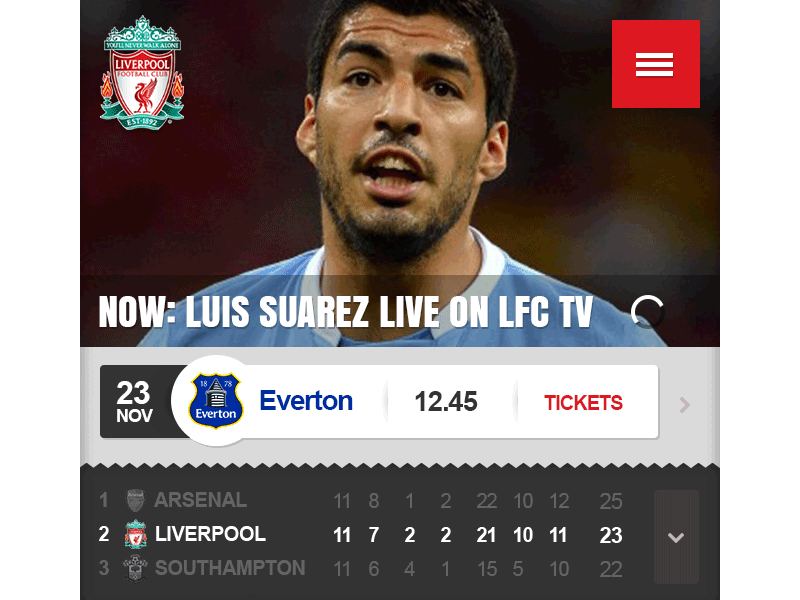 Liverpool FC Mobile Homepage football interaction mobile navigation ui
