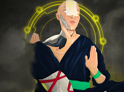 Cyber monk [2077] cyberpunk design illustration