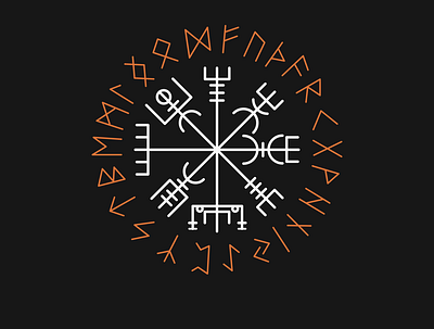 Norse Compass And Runes compass design flat icon illustration illustrator logo minimal norse mythology runes typography vector