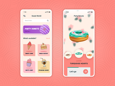 Donut World App UI app cake concept cones design donut figma illustraion sweet trending ui unique ux vector