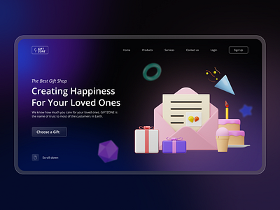 Gift Zone Web UI 3d concept design figma graphic happiness illustration login products scroll service suprise trending ui unique vector web web design website