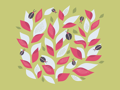 Plants and bugs in spring abstract botanical bugs cute floral geometric illustration ladybird ladybug nature plant spring vector