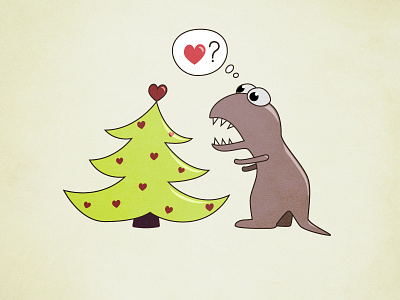 Cartoon dinosaur and Christmas tree