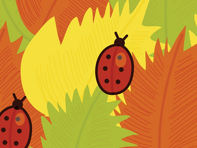 Autumn Leaves With Ladybugs autumn illustration insect ladybugs leaves nature season seasonal vector