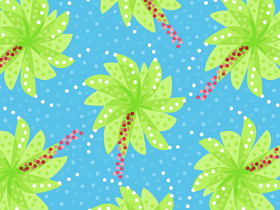 Green Palm Tree-like Flowers dots dotted floral floral pattern flower flowers geometric palm trees pattern