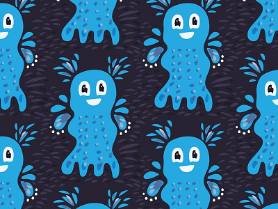Undiscovered sea creature pattern blue character creature cute kawaii ocean pattern sea sea creature