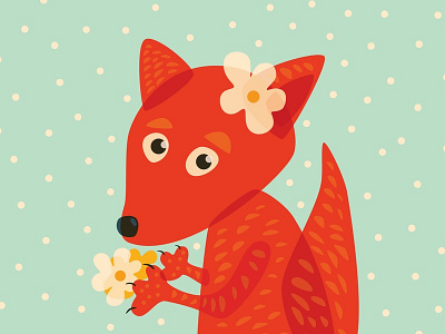 Cute Fox And Flowers animal animals bright cartoon cute flower flowers fox foxes girl sweet vector