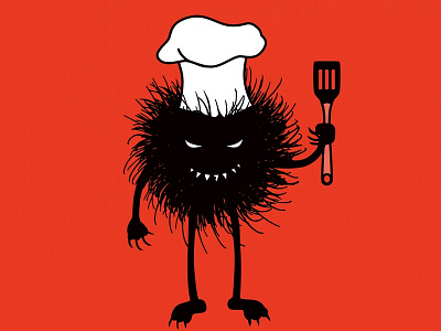 Evil bug chef loves to cook bug character chef cook eat evil evil bug evil character food funny grin illustration