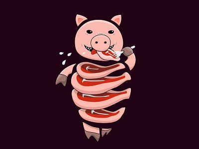 Self eating pig cannibal cool eat eating food illustration meat pig pork steak swine vector