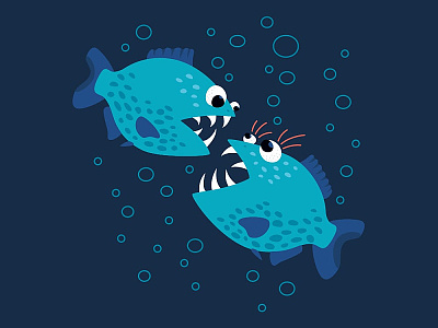 Funny piranha fish gossiping animal cartoon character fish funny illustration marine piranha sea teeth underwater vector water