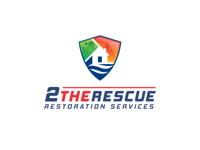 Logo for 2 The Rescue Restoration Services burn shield disaster fire flood home house protection rescue restore