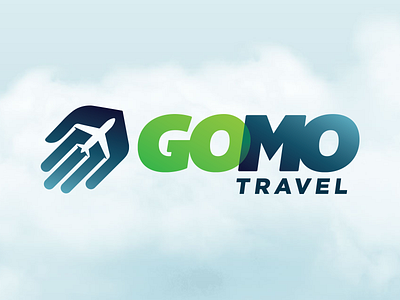 GOMO Travel Logo Design branding hand icon logo plane travel