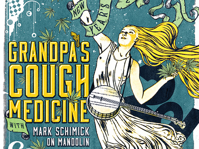Grandpa's Cough Medicine - 2013 New Year's Eve Poster art noveau grandpas cough medicine screen print vintage