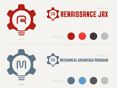 Renaissance Jax - Style Guide branding bulb emblem filament gear icon illustration industrial lightbulb logo style guide