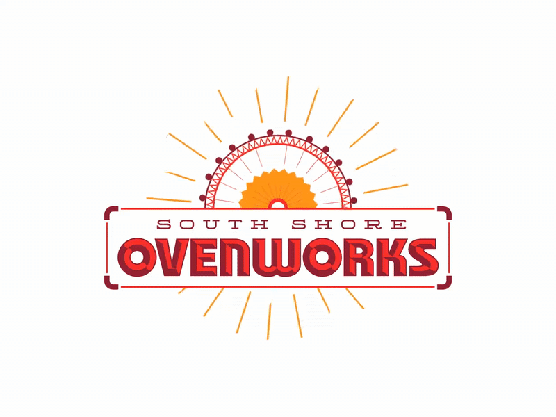 South Shore Ovenworks Animated Logo animated animation branding ferris wheel food truck logo motion graphics pizza radial sun vintage