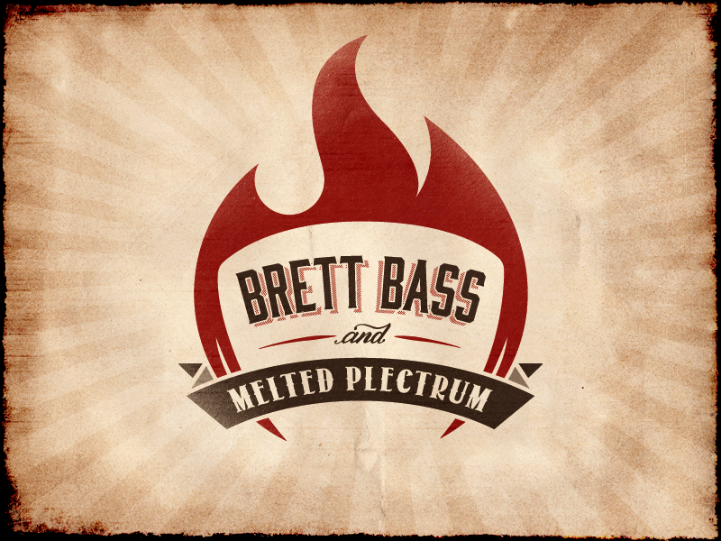 Brett Bass & Melted Plectrum Branding bluegrass branding distressed emblem fire flames icon illustration lettering logo music retro typography vintage