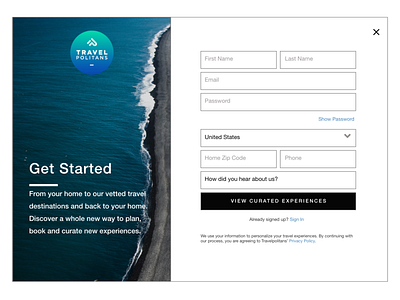 Travelpolitans Membership Sign Up UI Design - Iceland 2