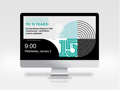 15th Anniversary Computer Lock Screen 15 15th anniversary anniversary compostition computer design digital design geometric illustration layout lock screen logo patterns teal vector