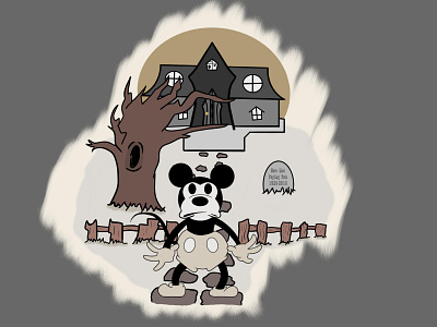 30's Mickey cute design digital art disney enjoy full moon haunted haunted house illustration mickey mickey mouse spooky tombstone