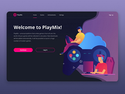 Games Launcher app dark ui design game game app gradient illustration launcher log in logo minimal sign up ui ui design ux web web design website welcome page