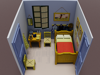 "Bedroom in Arles" Pixel Van Gogh 3 3d illustration