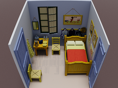 "Bedroom in Arles" Pixel Van Gogh 3