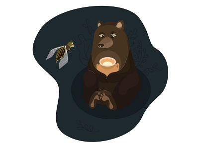 Bear, bee. And honey bear bee design flat greed honey illustration love vector