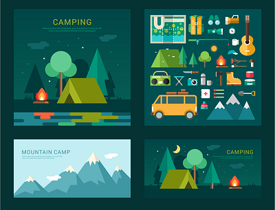 camping camp camping flat green illustraion nature vector vectorart