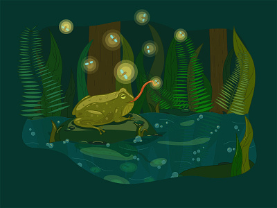 Toad and fireflies fireflies frog illustration light swamp toad