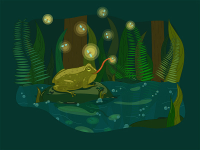 Toad and fireflies