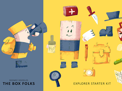 THE BOX FOLKS explorer adventure box cartoon cartoon character cartoonish character design characters deemee design designer designs doodles explorer illustraion nature