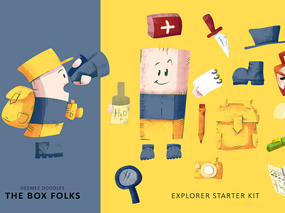 THE BOX FOLKS explorer adventure box cartoon cartoon character cartoonish character design characters deemee design designer designs doodles explorer illustraion nature