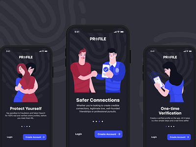 PROfile app onboarding Illustrations app branding design flat illustration iphone x mobile app design network onboarding reliability trust ui users vector